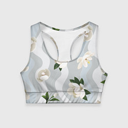 Топик спортивный женский Цветы Белые С Полосами, цвет: 3D-принт
