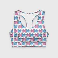 Топик спортивный женский Пиксельные коты: розовый и голубой, паттерн, цвет: 3D-принт