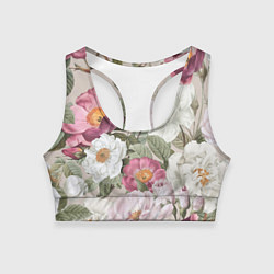 Топик спортивный женский Цветы Розовый Сад Пион и Роз, цвет: 3D-принт