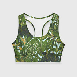 Топик спортивный женский Зеленые Тропические Растения, цвет: 3D-принт