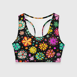 Топик спортивный женский MULTICOLORED FLOWERS, цвет: 3D-принт