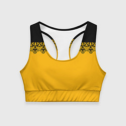 Женский спортивный топ Черное кружево на желтом фоне