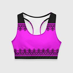 Топик спортивный женский Черное кружево на неоновом розовом фоне, цвет: 3D-принт