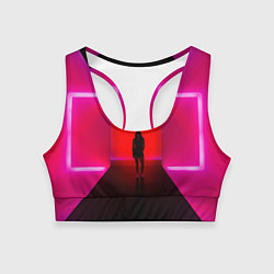 Топик спортивный женский Неоновый коридор и человек - Розовый, цвет: 3D-принт