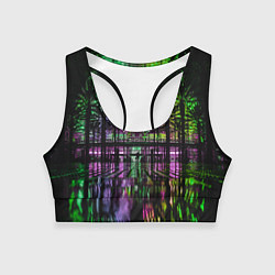 Топик спортивный женский Неоновое здание ночью - Зелёный, цвет: 3D-принт