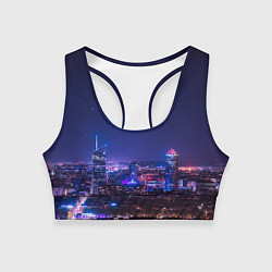 Топик спортивный женский Неоновый ночной город - Фиолетовый, цвет: 3D-принт