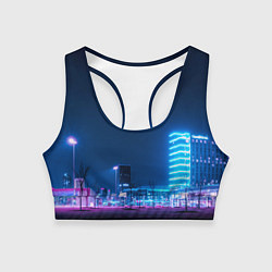Топик спортивный женский Неоновый ночной город - Светло-синий, цвет: 3D-принт