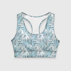 Топик спортивный женский Голубые листья пальмы на белом, цвет: 3D-принт