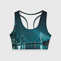 Топик спортивный женский Неоновый мост и город - Светло-синий, цвет: 3D-принт