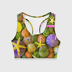 Топик спортивный женский Композиция из морских звёзд и ракушек, цвет: 3D-принт