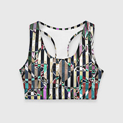 Топик спортивный женский Разноцветный полосатый абстрактный узор, цвет: 3D-принт