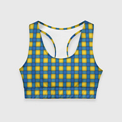 Топик спортивный женский Желтый с синим клетчатый модный узор, цвет: 3D-принт