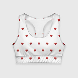 Топик спортивный женский Белая поляна с красными сердечками, цвет: 3D-принт