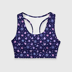 Топик спортивный женский Новогодние сердечки, цвет: 3D-принт