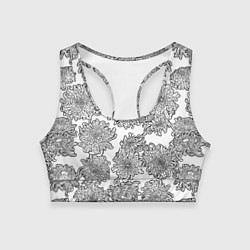 Женский спортивный топ Цветы хризантемы: линейный рисунок
