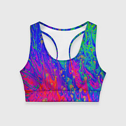 Топик спортивный женский Разноцветная импрессивная композиция, цвет: 3D-принт