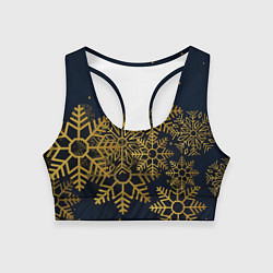 Топик спортивный женский Золотые снежинки, цвет: 3D-принт