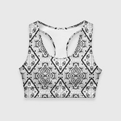 Топик спортивный женский Бело-серый этнический орнамент, цвет: 3D-принт