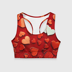 Женский спортивный топ Красные сердца на красном фоне