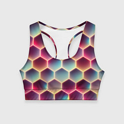 Топик спортивный женский Неоновый гексагон, цвет: 3D-принт