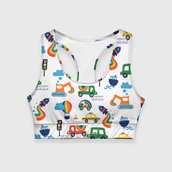 Женский спортивный топ Радужные машинки - паттерн