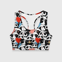 Топик спортивный женский Панды с сердечками, цвет: 3D-принт