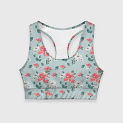 Топик спортивный женский Паттерн с красными и белыми цветами, цвет: 3D-принт