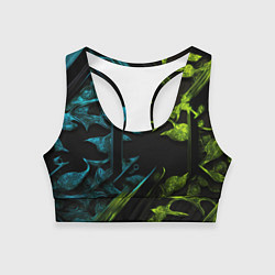 Топик спортивный женский Зеленые и синие абстрактные листья, цвет: 3D-принт