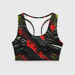 Топик спортивный женский Черные плашки на красном фоне, цвет: 3D-принт