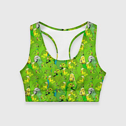 Топик спортивный женский Зеленые волнистые попугайчики, цвет: 3D-принт