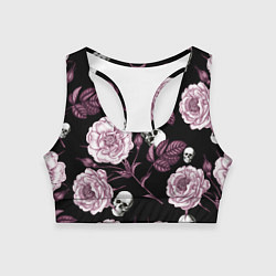 Женский спортивный топ Розовые цветы с черепами