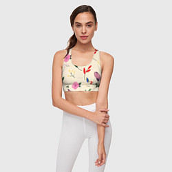 Топик спортивный женский Цветы и веточки паттерн, цвет: 3D-принт — фото 2