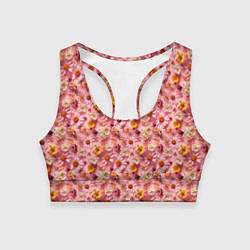 Топик спортивный женский Желтые белые и розовые цветы, цвет: 3D-принт
