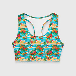 Топик спортивный женский Гавайский стиль море и цветы, цвет: 3D-принт