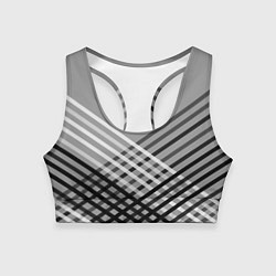 Топик спортивный женский Косые черно-белые полосы на сером, цвет: 3D-принт