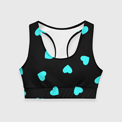 Топик спортивный женский С голубыми сердечками на черном, цвет: 3D-принт