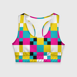 Топик спортивный женский Геометрический ретро узор cmyk, цвет: 3D-принт