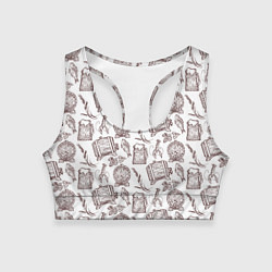 Женский спортивный топ Паттерн с деревянной кружкой в стиле крафт