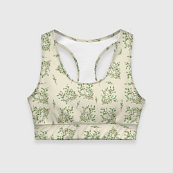 Топик спортивный женский Веточки с зелеными листьями, цвет: 3D-принт