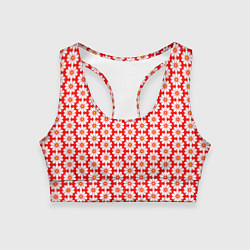 Топик спортивный женский Белые ромашки на красном, цвет: 3D-принт