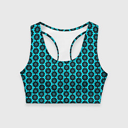 Топик спортивный женский Стилизованные цветы чёрно-голубой, цвет: 3D-принт