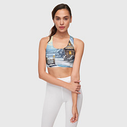 Топик спортивный женский Деревянный зимний домик, цвет: 3D-принт — фото 2