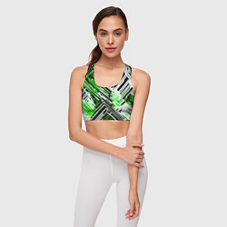 Топик спортивный женский Киберпанк линии белые и зелёные, цвет: 3D-принт — фото 2