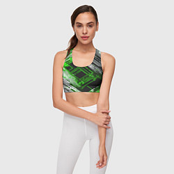 Топик спортивный женский Киберпанк линии белые и зелёные, цвет: 3D-принт — фото 2