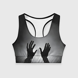 Топик спортивный женский Руки зомби и силуэт в тумане, цвет: 3D-принт