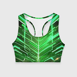 Топик спортивный женский Зелёные неон полосы киберпанк, цвет: 3D-принт