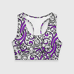 Топик спортивный женский Фиолетовые кружевные узоры, цвет: 3D-принт