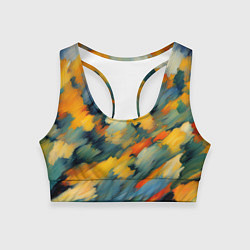 Топик спортивный женский Жёлтые и синие мазки, цвет: 3D-принт