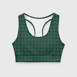 Топик спортивный женский Тёмно-зелёный паттерн квадраты, цвет: 3D-принт