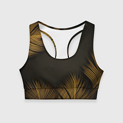 Топик спортивный женский Тонкие золотые листья на черном фоне, цвет: 3D-принт